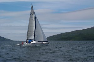 Yacht in Oban Bay, looking down Sound of Kerrera